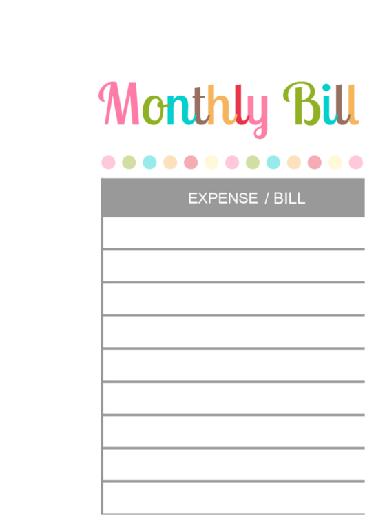 Monthly Bill Payment Log Printable Pdf Download