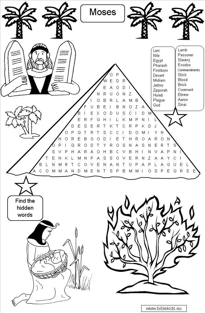 Moses Word Search Puzzle Bible Class Activities Sunday School Crafts 