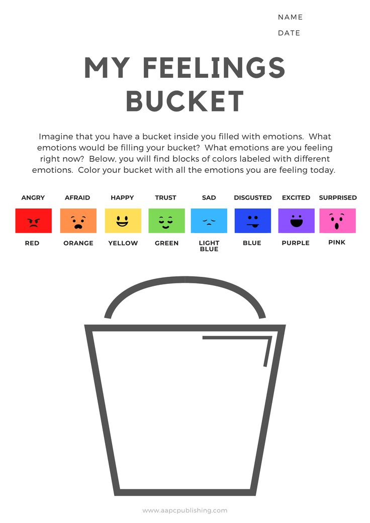 My Feelings Bucket Worksheet Visual Expression Of Emotions AAPC