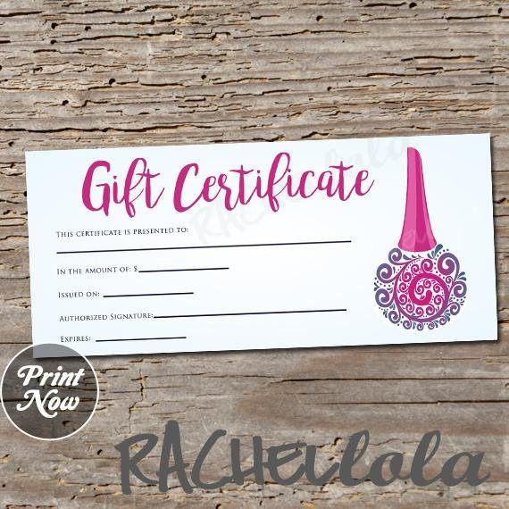 Nail Polish Gift Certificate Printable Instant Download Printable 