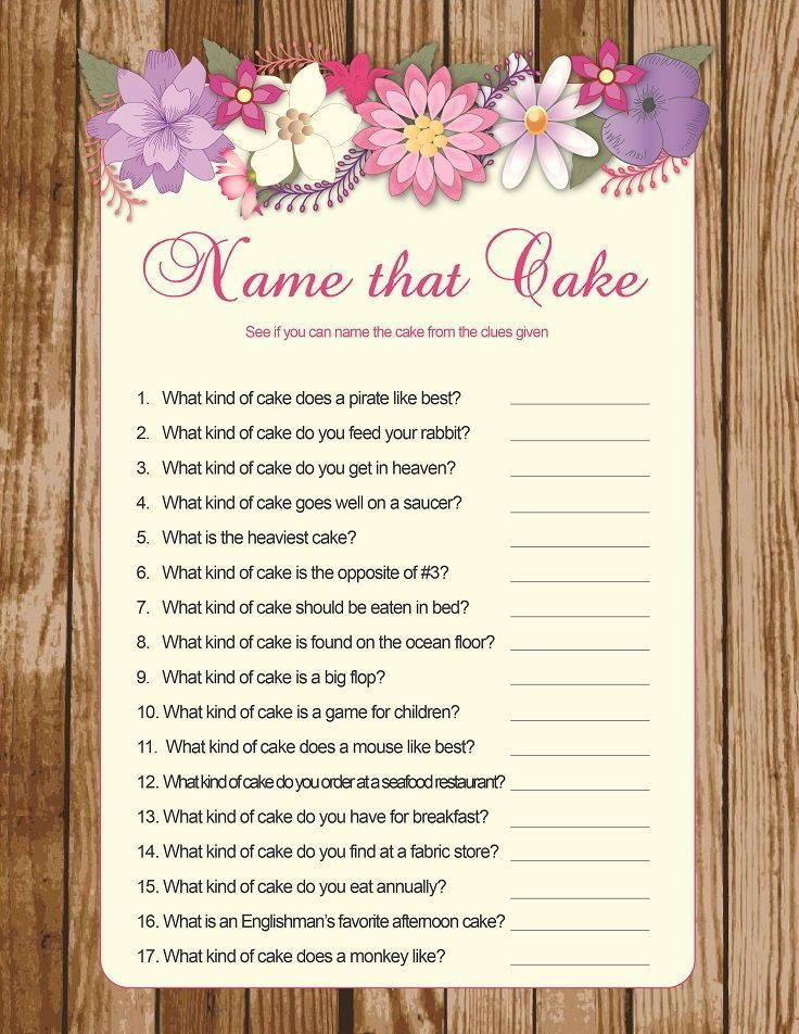 Name That Cake Bridal Shower Game Rustic Wood Floral Cake Etsy 