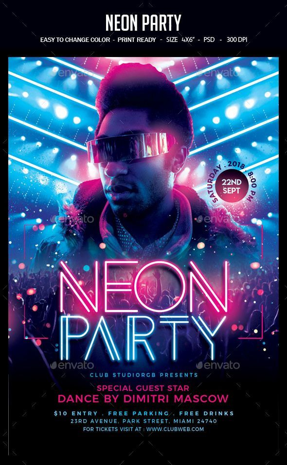 Neon Party Flyer Template PSD Download Here Graphicriver 