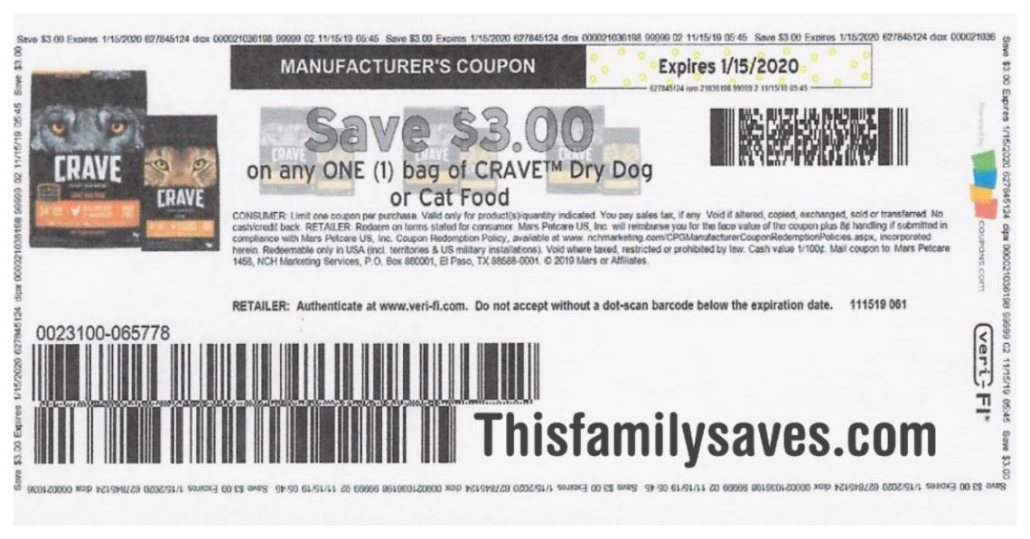 New HOT 3 1 CRAVE Dry Dog Or Cat Food Coupon Click To Print 