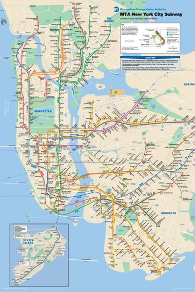 New York City NYC Manhattan Brooklyn MTA Subway Train Map Poster 