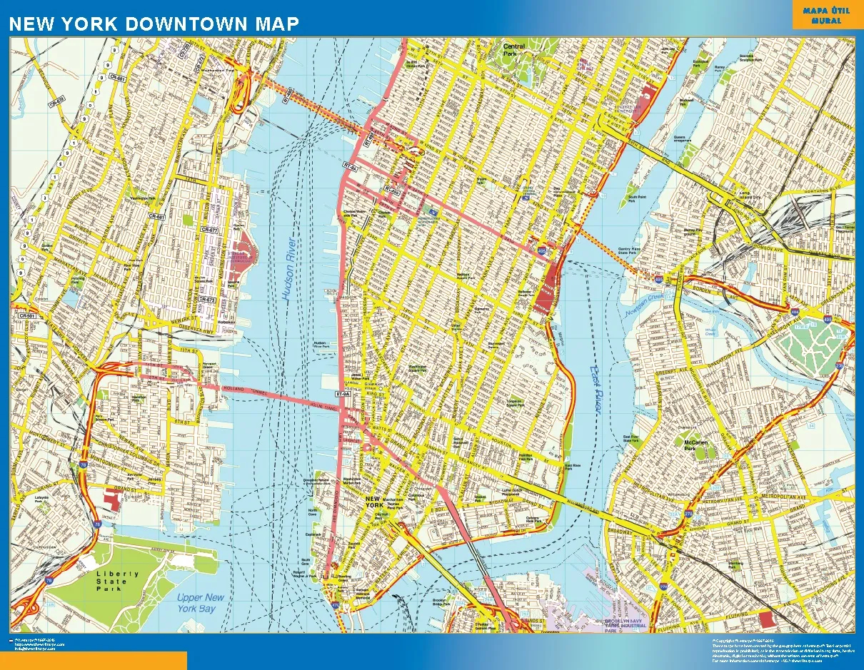 New York Downtown Map Wall Maps Of The World Countries For Australia ...