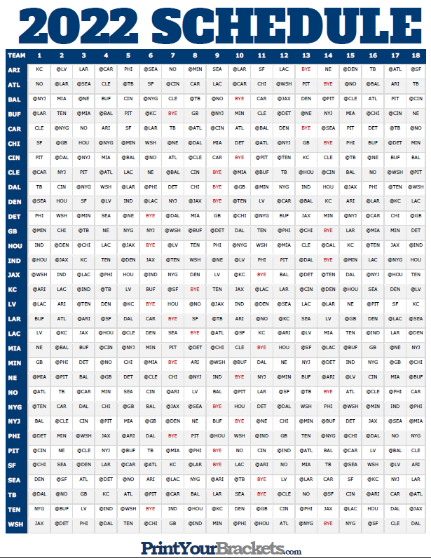 NFL Full Season Schedule Grid 2022 Printable