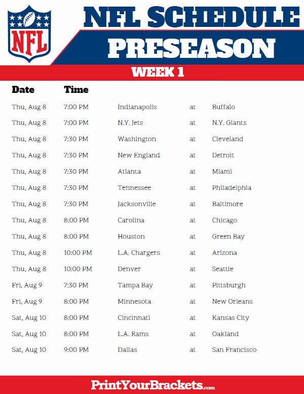 Nfl Printable Football Schedule Di 2020