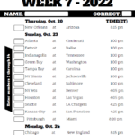 NFL Week 7 Confidence Pool Sheet 2022 Printable