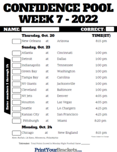 NFL Week 7 Confidence Pool Sheet 2022 Printable - FreePrintable.me