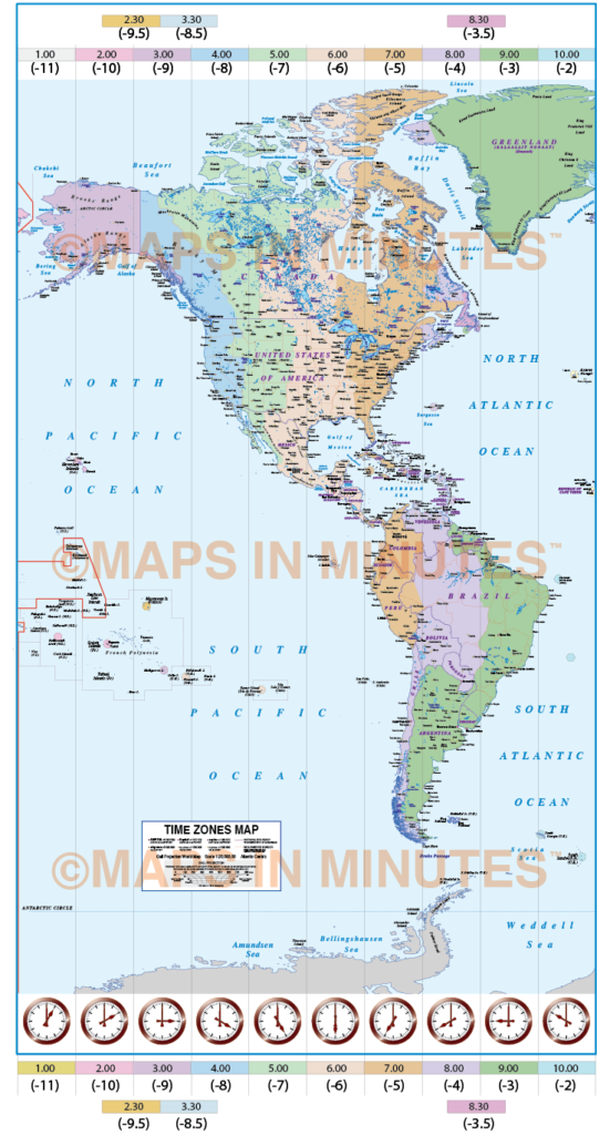 North And South America Time Zones Map In Illustrator AI CS Vector 