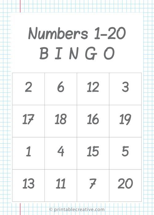 Numbers 1 20 B I N G O Free Printable Bingo Cards And Games Bingo ...