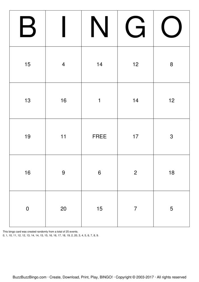 NUMBERS TO 20 Bingo Cards To Download Print And Customize 