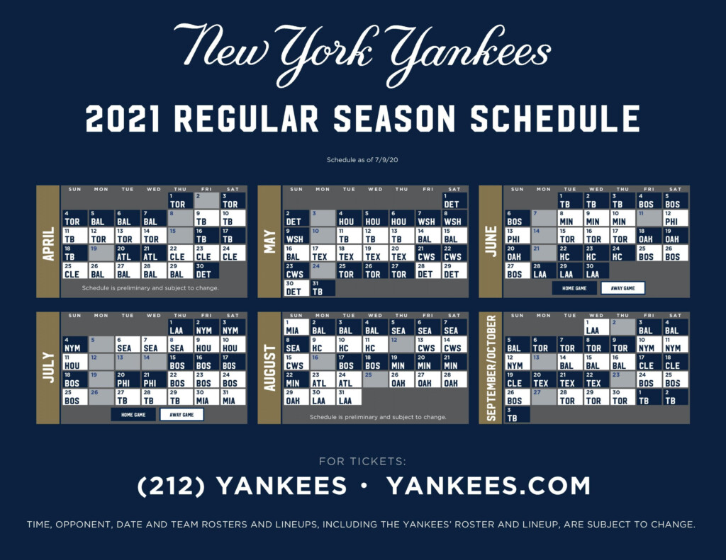 NY Yankees Baseball 2021 Schedule Hometown 1340 AM 105 3 FM WLVL