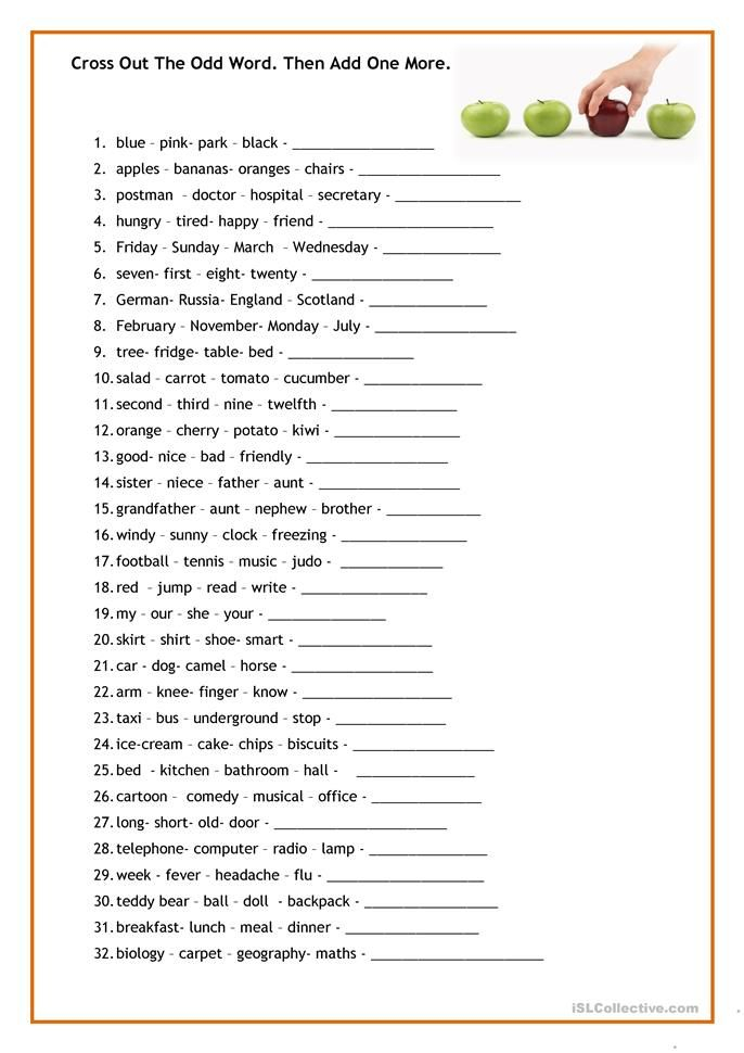 Odd Word Out English ESL Worksheets For Distance Learning And 