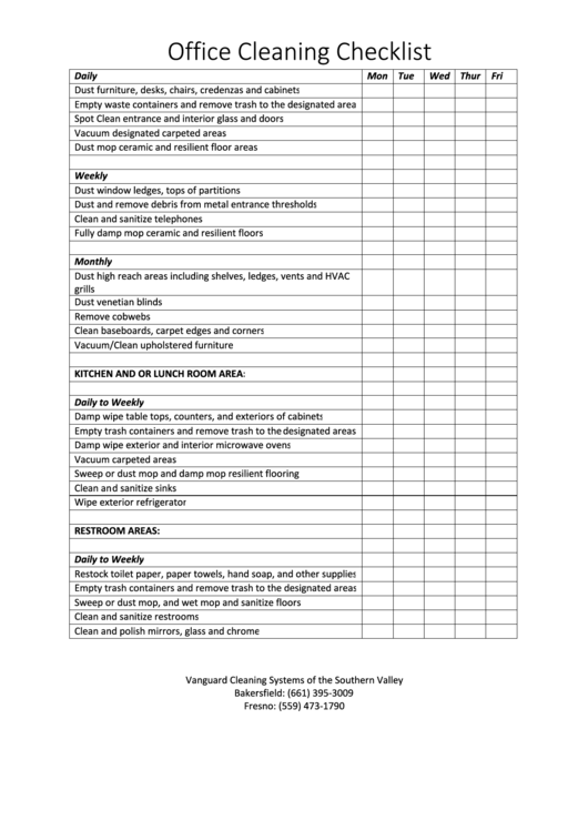 Office Cleaning Checklist Template Printable Pdf Download