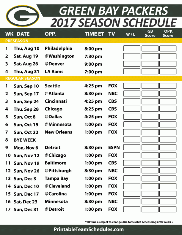 Old Fashioned Green Bay Packers Printable Schedule Tristan Website