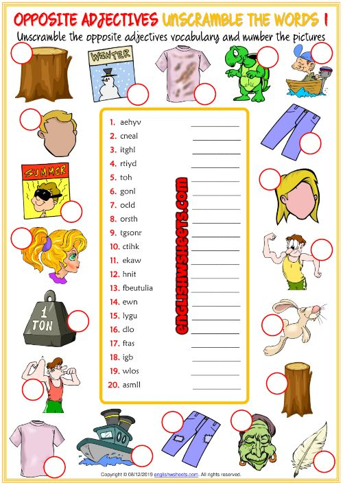 Opposite Adjectives ESL Unscramble The Words Worksheets Adjectives 