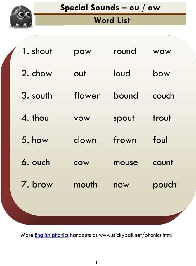 Ou Ow Worksheets 3rd Grade Advanced Phonics Ou Ow Word List And