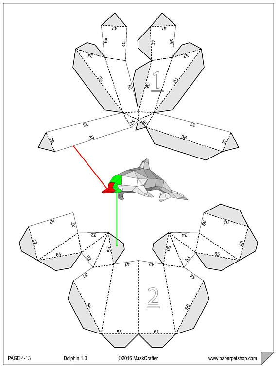 Papercraft Dolphin Printable Pdf Template Etsy In 2020 Paper 