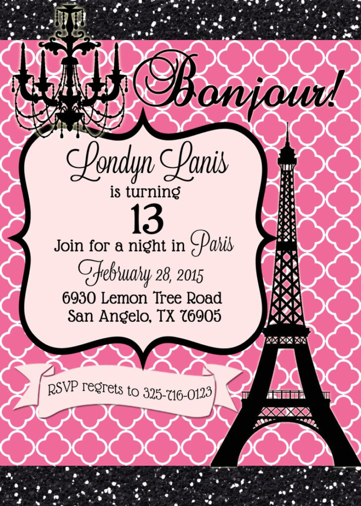 Paris Birthday Party Invitation In Pink And Black With Etsy