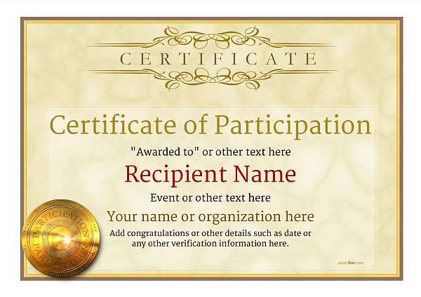 Participation Certificate Templates Free Printable Add Badges Medals 