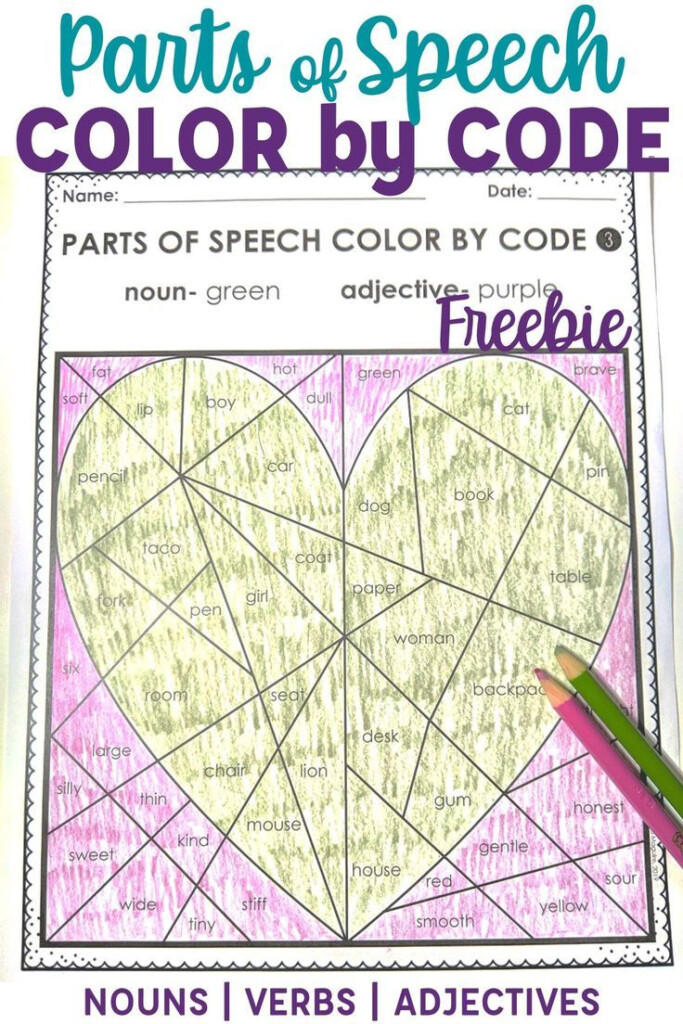 Parts Of Speech Color By Codes Freebie Grammar Coloring Pages Parts 