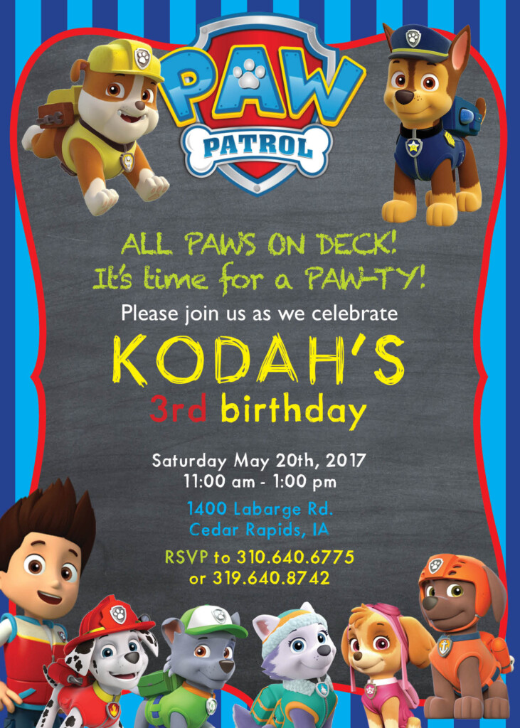 PAW PATROL Birthday Party Invite Etsy