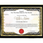 Personalized Award Certificate For Worlds Best Wife With Frame