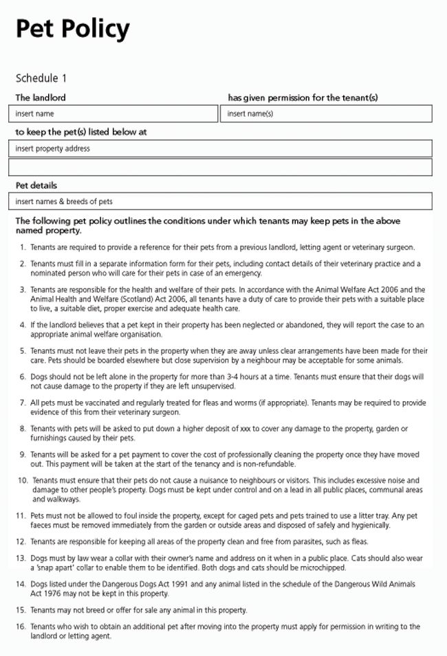 Pet Policy Schedule Being A Landlord Rental Agreement Templates 