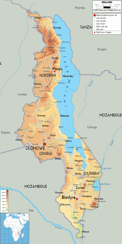 Physical Map Of Malawi Ezilon Maps