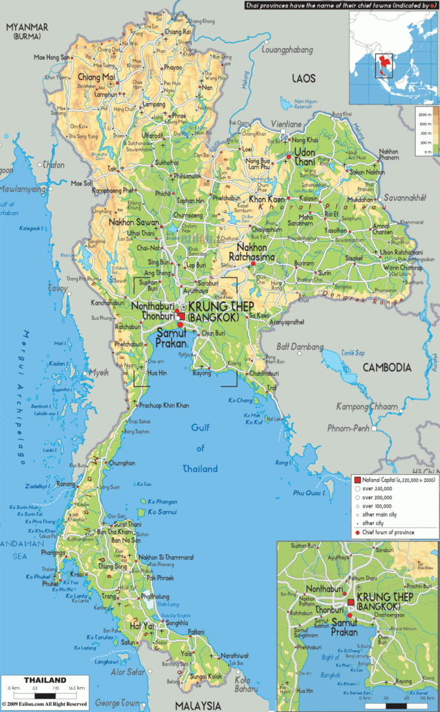 Physical Map Of Thailand Ezilon Maps