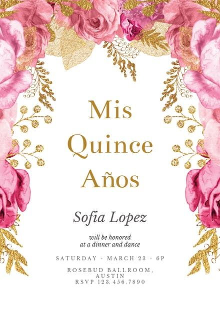 Pink And Gold Roses Invitaci n De Quincea era Greetings Island 