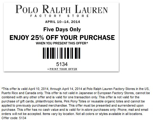 Pinned April 10th Extra 25 Off At Polo Ralph Lauren Factory 