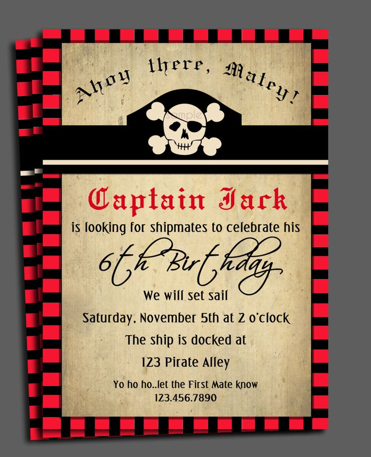 Pirate Invitation Printable Or Printed With FREE SHIPPING