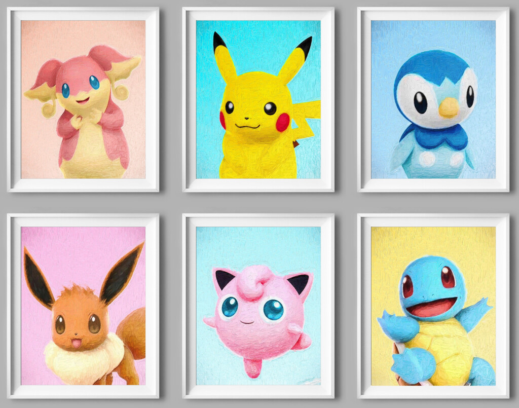 Pokemon Print Set Pokemon Decor Eevee Pikachu Audino Game Room Etsy