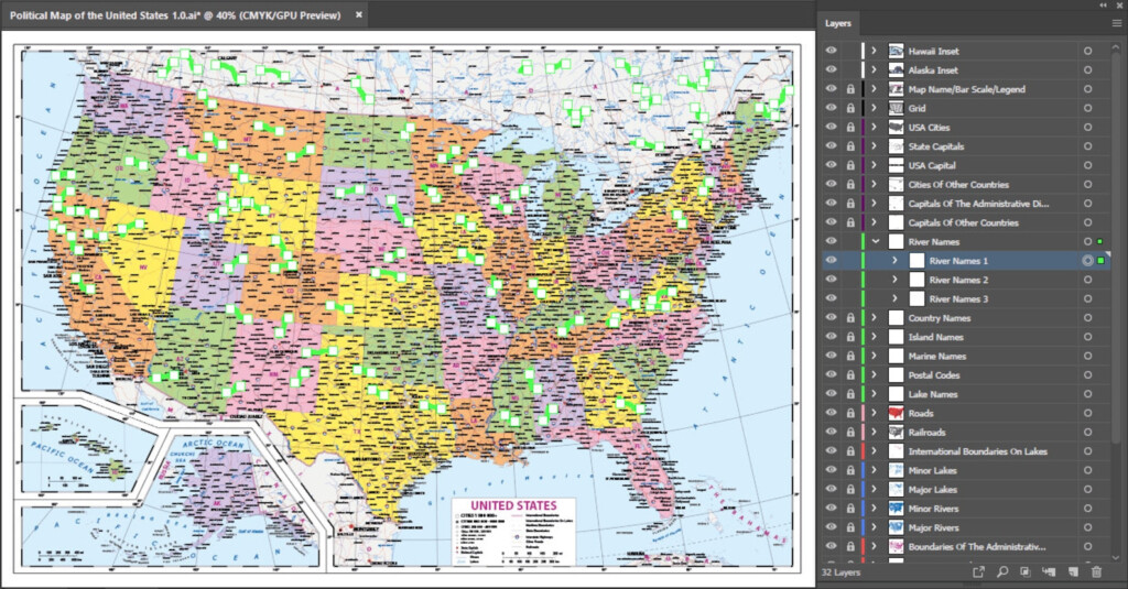 Political Map Of The United States Adobe Illustrator PDF Etsy