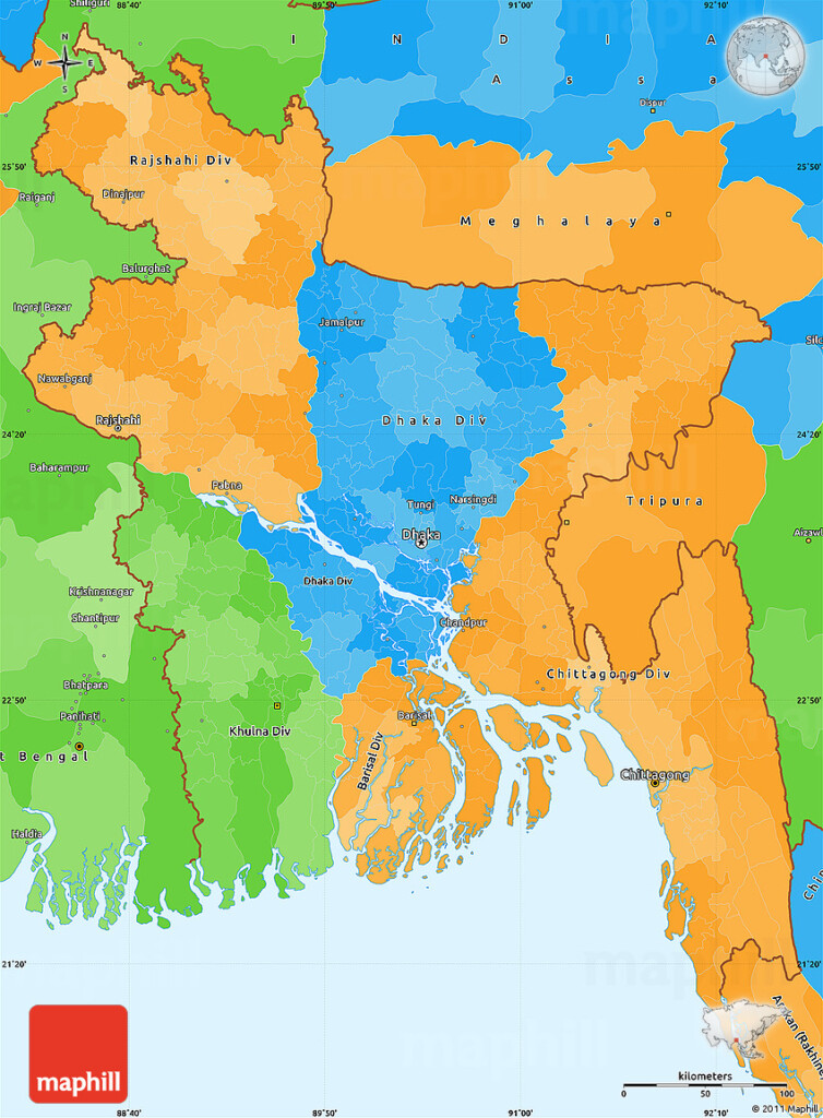 Political Simple Map Of Bangladesh