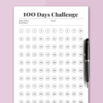 Printable 100 Day Habit Tracker 100 Days Challenge Minimal Habit