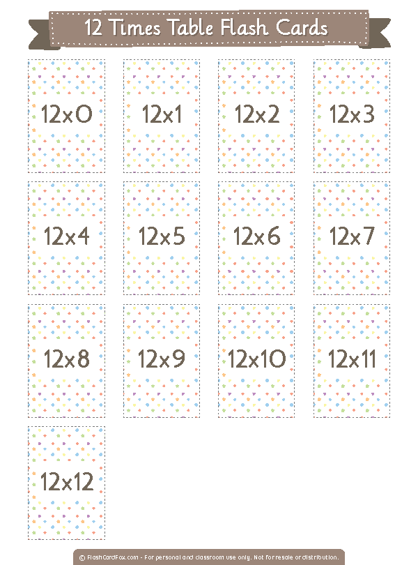 Printable 12 Times Table Flash Cards