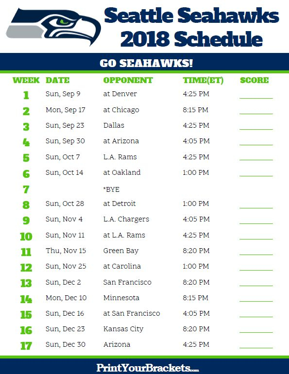 Printable 2018 Seattle Seahawks Football Schedule Seahawks Schedule 