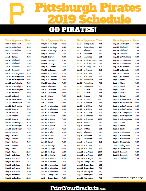 Printable 2019 Pittsburgh Pirates Schedule Pittsburgh Pirates