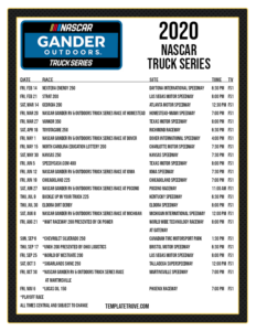 Printable 2020 NASCAR Truck Series Schedule - FreePrintable.me