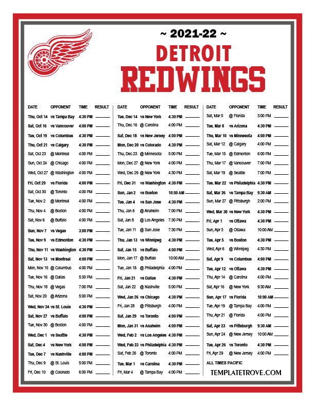 Printable 2021 2022 Detroit Red Wings Schedule FreePrintable.me