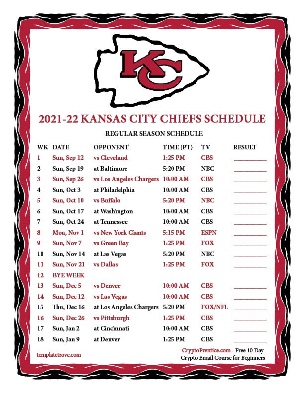 Printable 2021 2022 Kansas City Chiefs Schedule