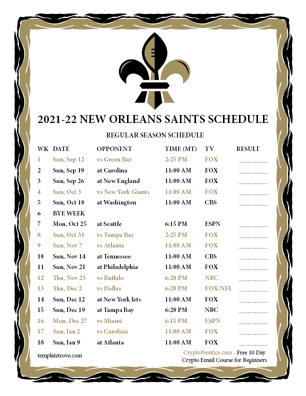 New Orleans Saints 2023 Printable Schedule FreePrintable.me