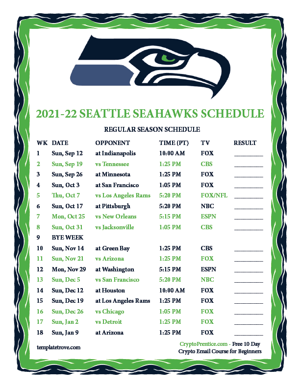 Printable 2021 2022 Seattle Seahawks Schedule