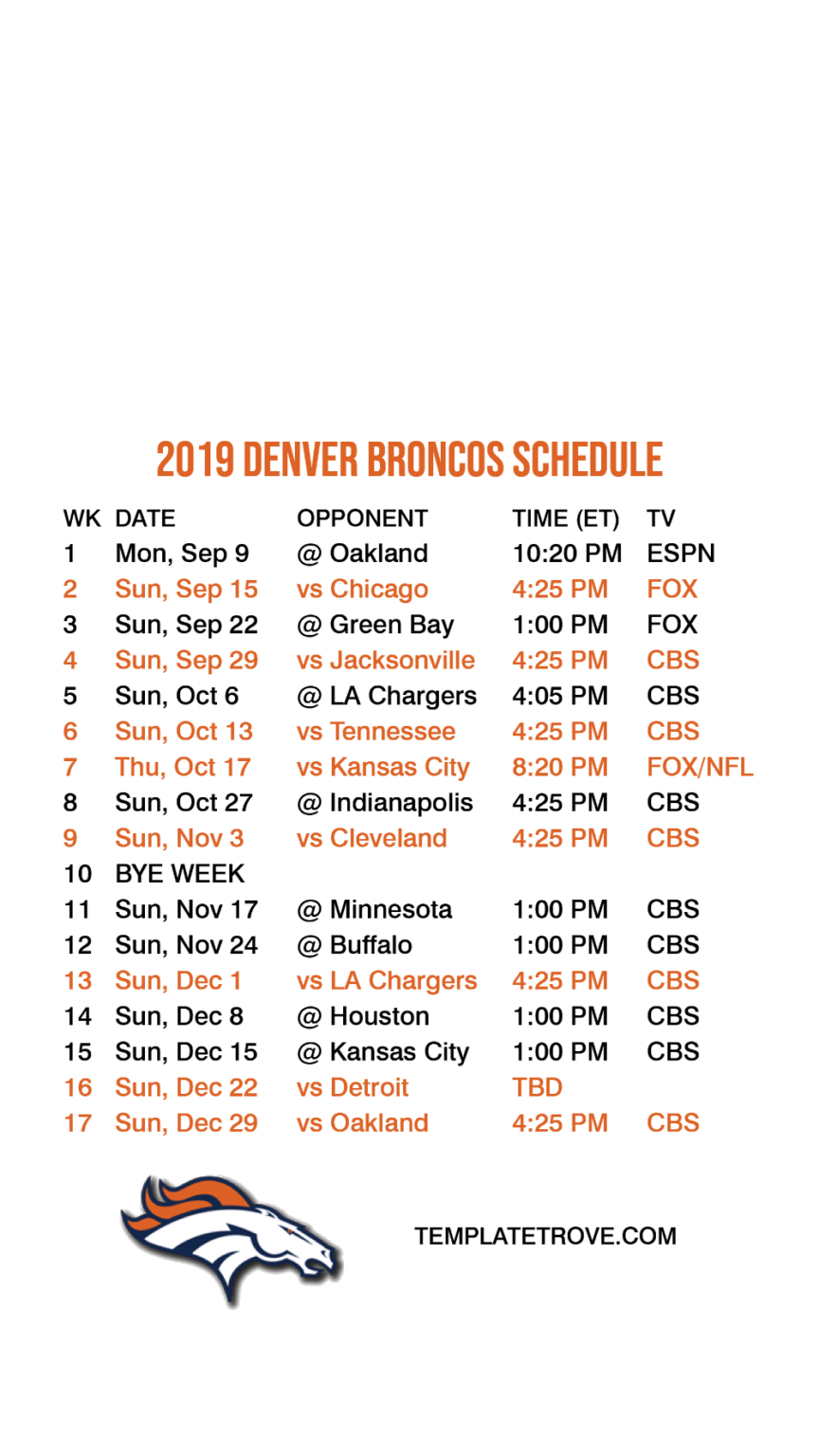 Denver Broncos 2023 Printable Schedule FreePrintable.me