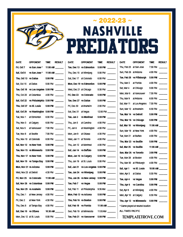 blues predators schedule