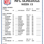 Printable 2022 2023 NFL Schedule Week 13