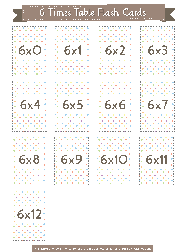 Printable 6 Times Table Flash Cards